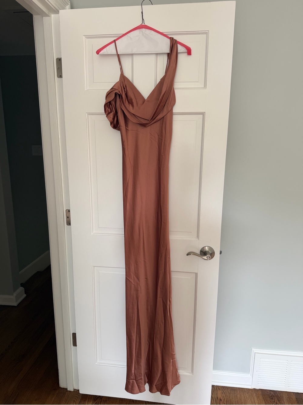 Reformation One-Shoulder Cowl Maxi Dress in Rust Brown